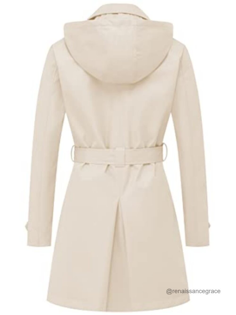 Trench Coat Double-Breasted Belted Overcoat Detachable Hood